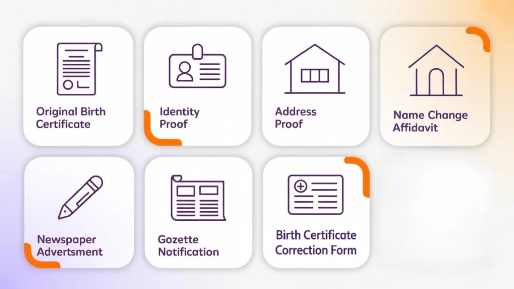 documents required for name change in birth certificate in delhi